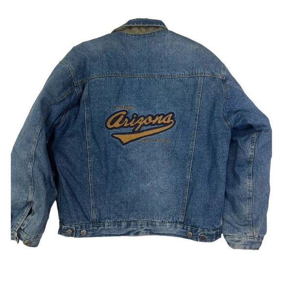 Vtg Arizona Jean Company Denim Jacket Quilted Reversible Stadium Bomber Y2K - Picture 1 of 16